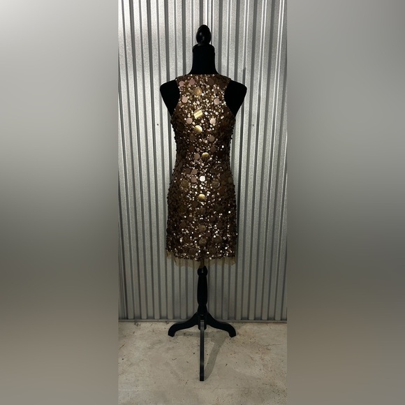 Women’s Adrianna Papell Brown Sequin Sheath Dress Size 6 Small Nylon Polyester - Picture 2 of 4